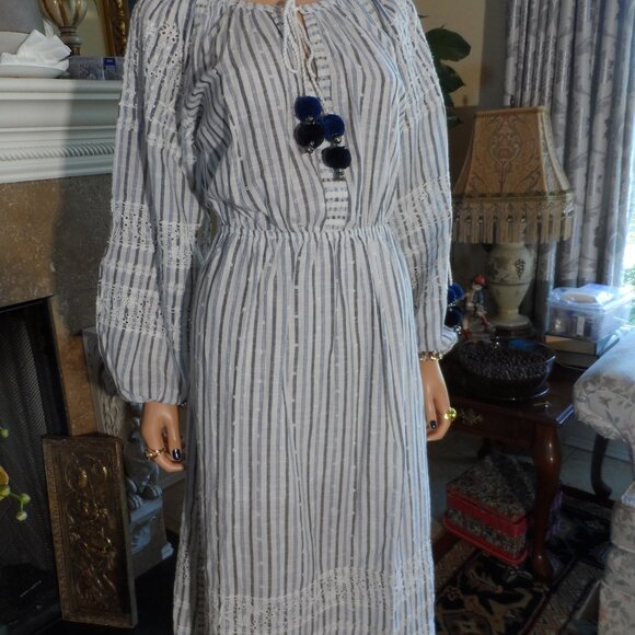 New LoveShackFancy Blue/Ivory Striped Maxi Dress Size S - Picture 12 of 16